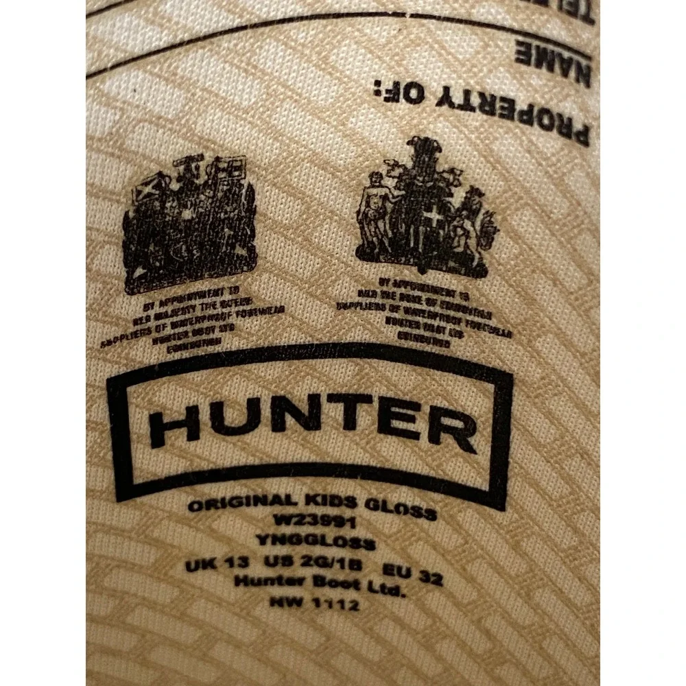 Hunter Original Kids Gloss Black Waterproof Rain Boots W23991 2b US 13‎ UK 32 EU